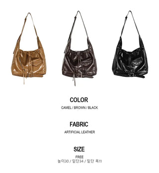 Enamel Shirred Crossbody Shoulder Bag