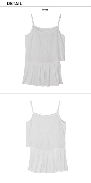 Pleated Layered Side-Slit Linen Bustier Sleeveless Dress