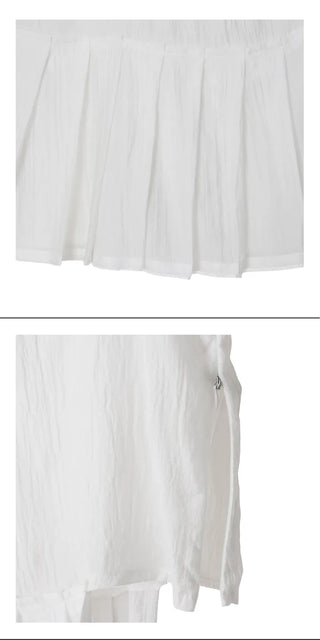 Pleated Layered Side-Slit Linen Bustier Sleeveless Dress