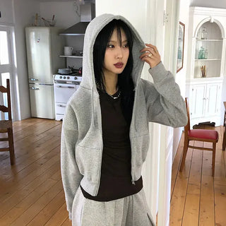 Basic Crop Zip-Up Hoodie
