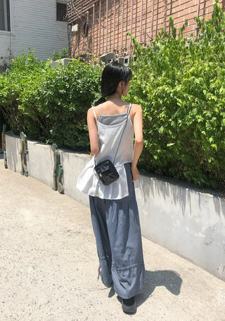 Striped Shirred Pleated Wide Fanding Pants