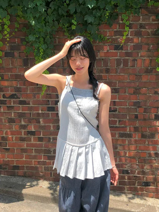 Striped Shirred Pleated Wide Fanding Pants