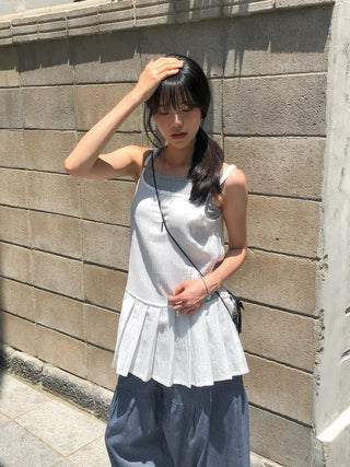 Striped Shirred Pleated Wide Fanding Pants