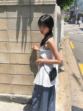 Striped Shirred Pleated Wide Fanding Pants