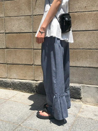 Striped Shirred Pleated Wide Fanding Pants