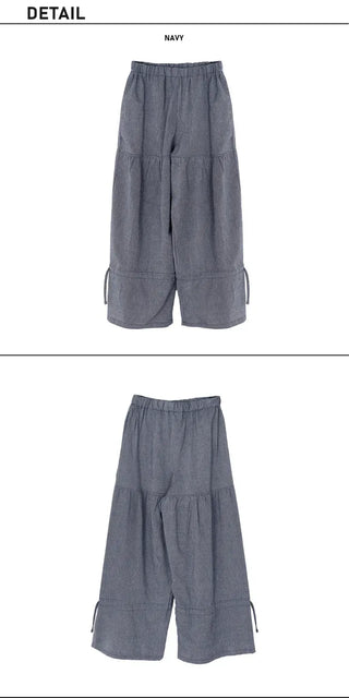 Striped Shirred Pleated Wide Fanding Pants