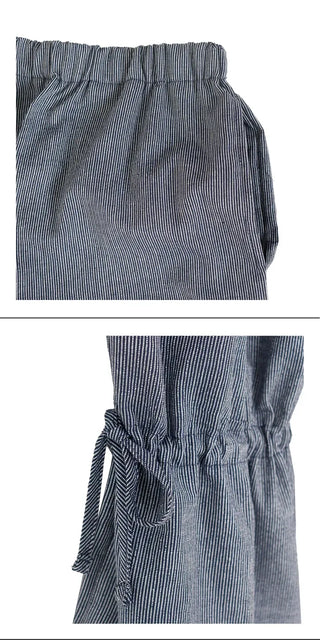 Striped Shirred Pleated Wide Fanding Pants