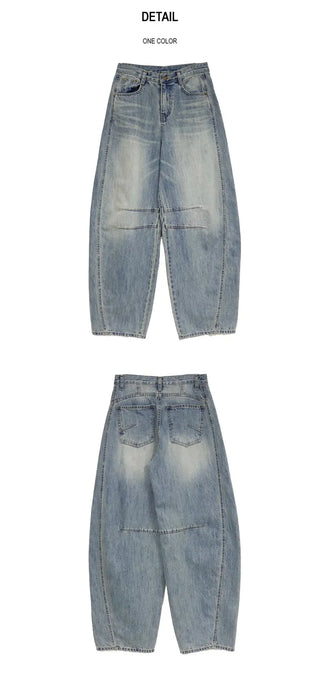 Line Curve Washed Balloon Jeans