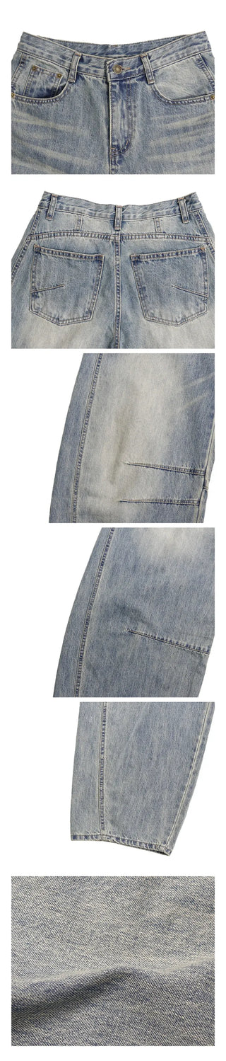 Line Curve Washed Balloon Jeans