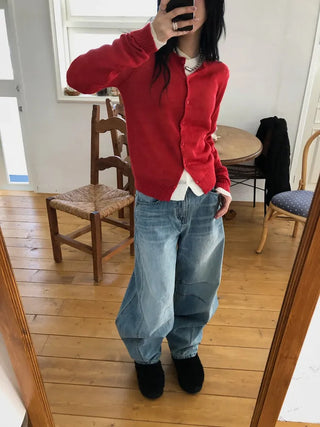 Line Curve Washed Balloon Jeans