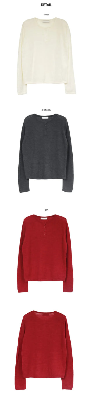 Med Henley Neck Button Knit