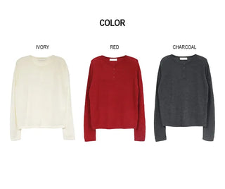 Med Henley Neck Button Knit