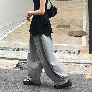 Nylon Pintuck Wide Elastic Waist Balloon Pants