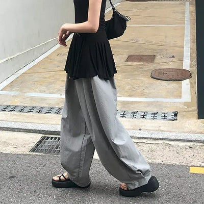 Nylon Pintuck Wide Elastic Waist Balloon Pants