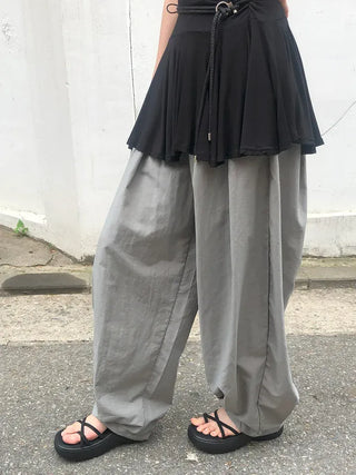 Nylon Pintuck Wide Elastic Waist Balloon Pants