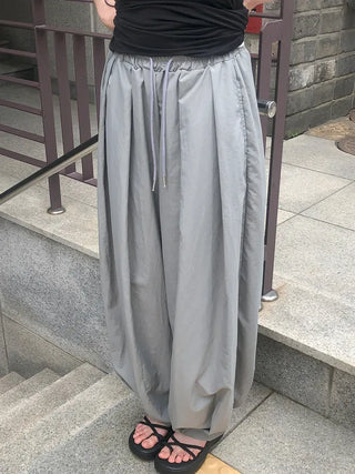 Nylon Pintuck Wide Elastic Waist Balloon Pants