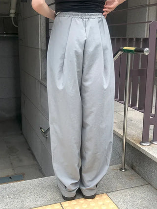 Nylon Pintuck Wide Elastic Waist Balloon Pants