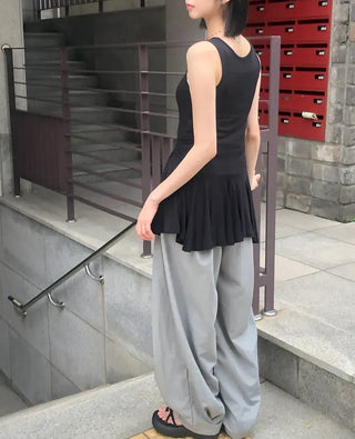 Nylon Pintuck Wide Elastic Waist Balloon Pants