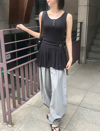 Nylon Pintuck Wide Elastic Waist Balloon Pants