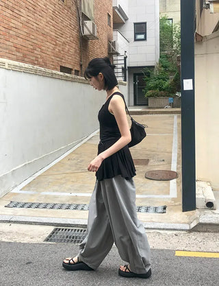 Nylon Pintuck Wide Elastic Waist Balloon Pants