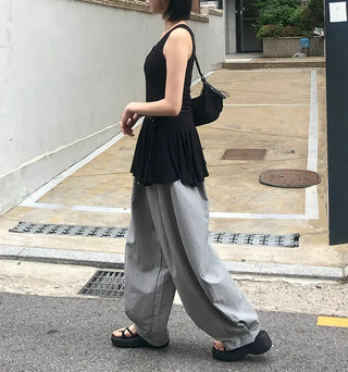 Nylon Pintuck Wide Elastic Waist Balloon Pants