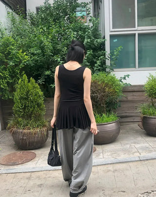 Nylon Pintuck Wide Elastic Waist Balloon Pants