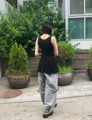 Nylon Pintuck Wide Elastic Waist Balloon Pants