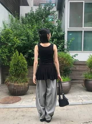 Nylon Pintuck Wide Elastic Waist Balloon Pants