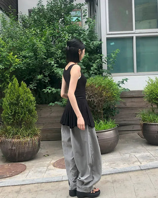 Nylon Pintuck Wide Elastic Waist Balloon Pants