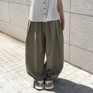 Nylon Pintuck Wide Elastic Waist Balloon Pants