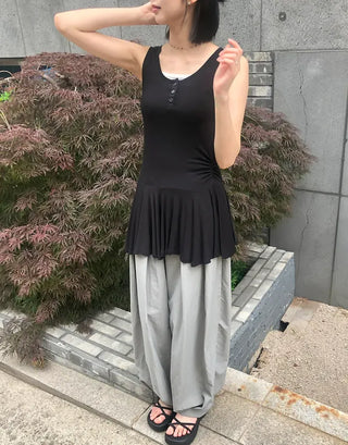 Nylon Pintuck Wide Elastic Waist Balloon Pants