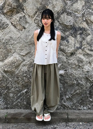 Nylon Pintuck Wide Elastic Waist Balloon Pants