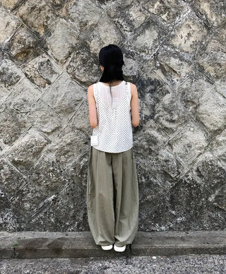 Nylon Pintuck Wide Elastic Waist Balloon Pants
