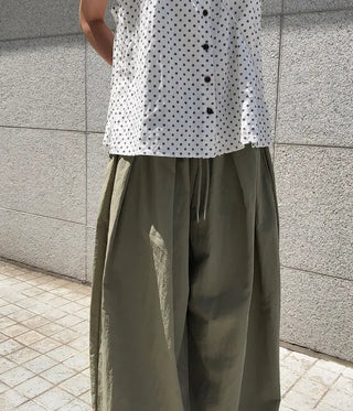 Nylon Pintuck Wide Elastic Waist Balloon Pants