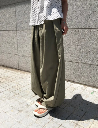 Nylon Pintuck Wide Elastic Waist Balloon Pants