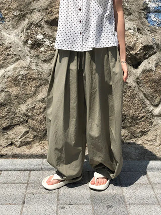 Nylon Pintuck Wide Elastic Waist Balloon Pants