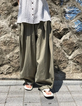 Nylon Pintuck Wide Elastic Waist Balloon Pants