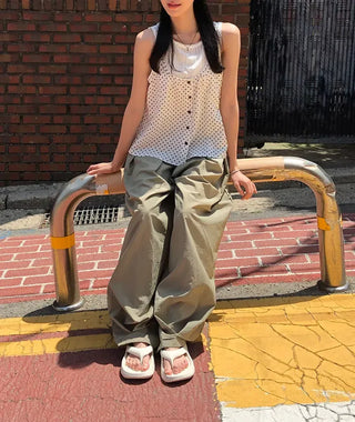 Nylon Pintuck Wide Elastic Waist Balloon Pants