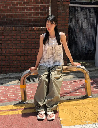 Nylon Pintuck Wide Elastic Waist Balloon Pants