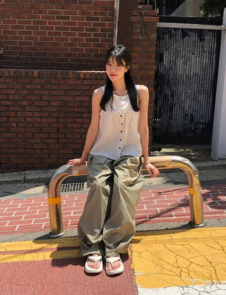 Nylon Pintuck Wide Elastic Waist Balloon Pants