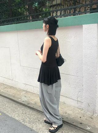 Nylon Pintuck Wide Elastic Waist Balloon Pants