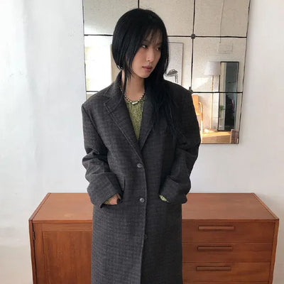 Single Check Wool Long Coat