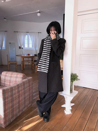 Single Check Wool Long Coat