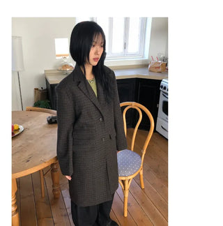 Single Check Wool Long Coat