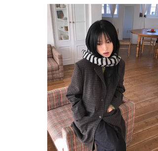 Single Check Wool Long Coat