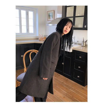 Single Check Wool Long Coat