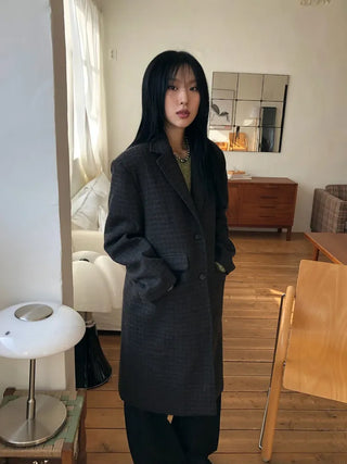 Single Check Wool Long Coat