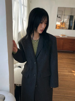 Single Check Wool Long Coat