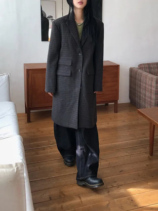 Single Check Wool Long Coat