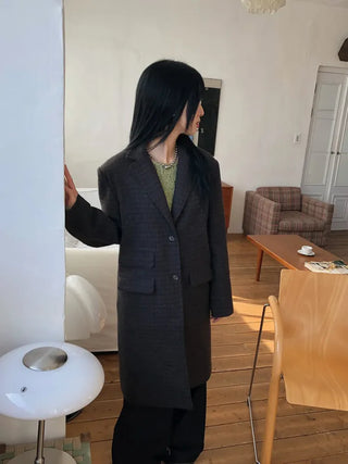Single Check Wool Long Coat